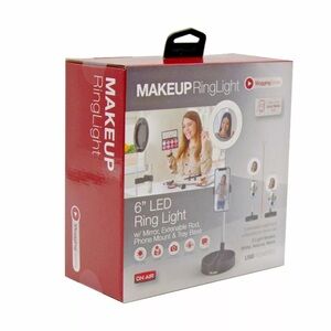 Makeup Ring light 6 inch LED w/mirror, extendable rod, phone mount & Tray base